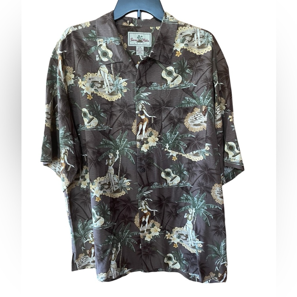 1990s Seven Palm‎ 100% Silk Button Down Hawaiian Shirt
